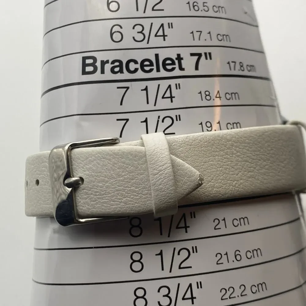 Bisley Elegant Silver Tone Watch White Leather Band New Battery